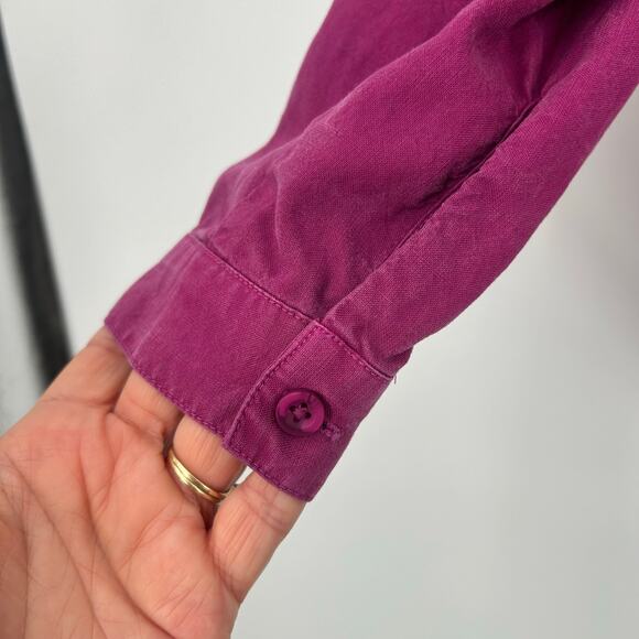 Anthropologie Cloth & Stone smocked Magenta Pink Long Sleeve Button Tencel Top - Picture 8 of 13